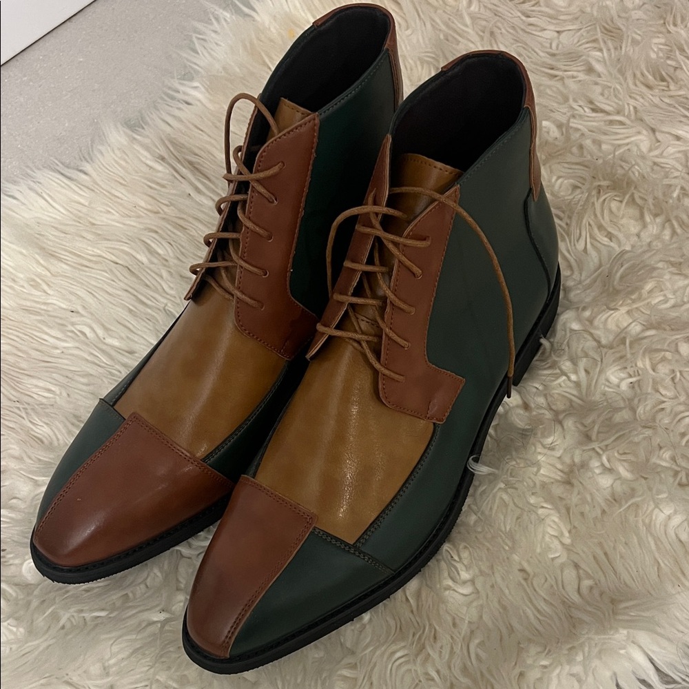 Men's Green and Brown Leather Boots